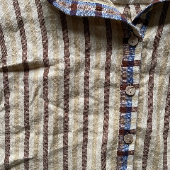 Free People Button down Beige and Brown flannel Striped dress S - Picture 3 of 4